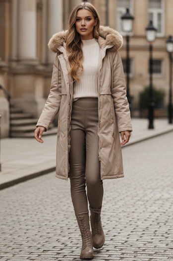 Kurtka zimowa damska parka z futerkiem beżowa Dstreet TY5112