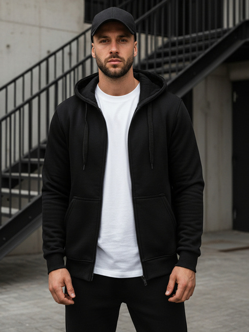Bluza męska rozpinana z kapturem czarna BX2192