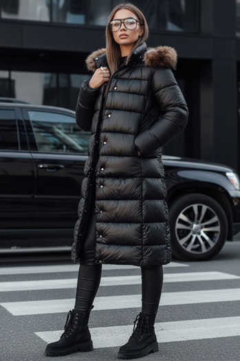Kurtka zimowa damska pikowana z kapturem CROMBILA czarna Dstreet TY4100
