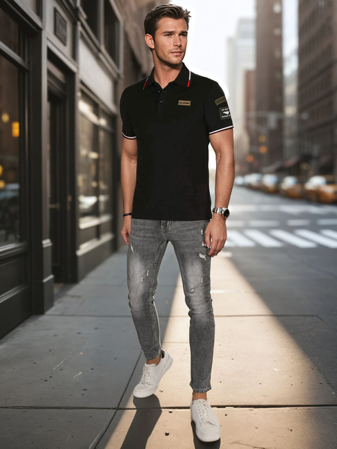 Koszulka męska polo z naszywkami czarna Dstreet PX0632