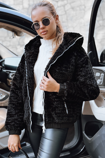 Kurtka damska futrzana z kapturem czarna Dstreet TY5271