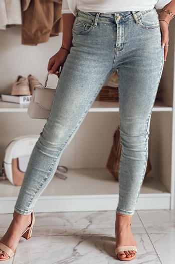 Spodnie damskie jeansowe skinny ze zdobieniem GLAMSKIN niebieskie Dstreet UY2441