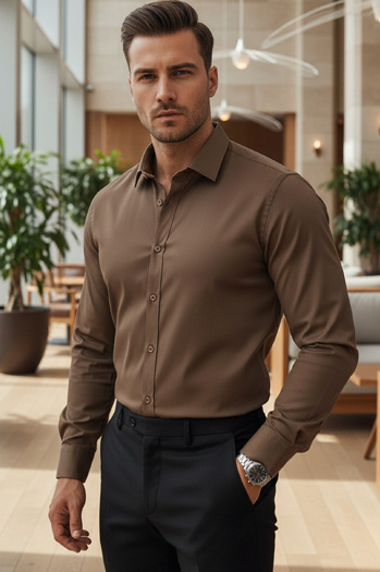 Koszula męska SLIM FIT elegancka gładka kawowa Dstreet DX2680