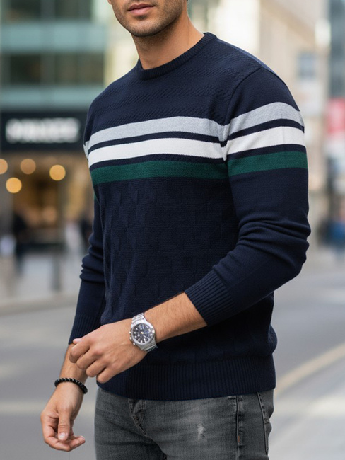 Sweter męski w paski granatowy Dstreet WX2334