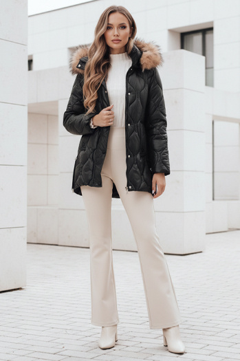 Kurtka zimowa damska LUMORE pikowana z kapturem czarna Dstreet TY5015