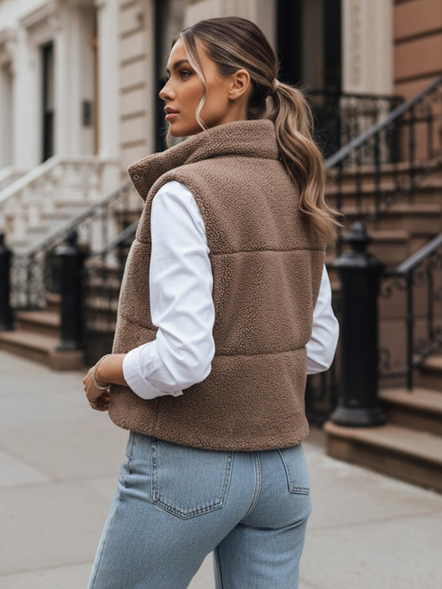 Kamizelka damska z kożuszkiem BEEWARM kamelowa Dstreet TY3800