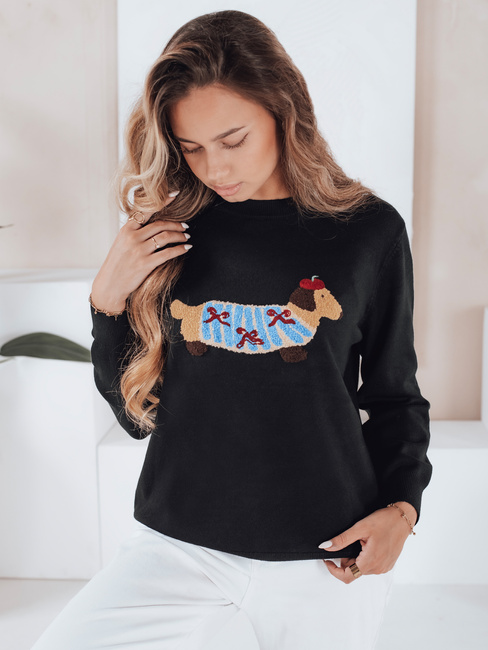 Damski sweter z aplikacją psa CHICPAWS czarny Dstreet MY2541