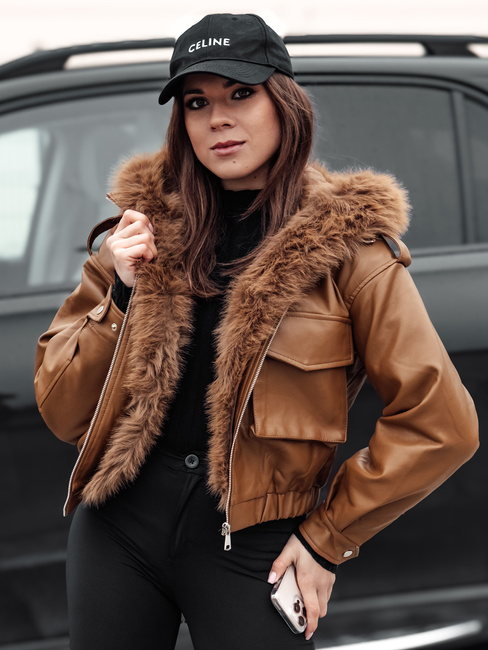 Kurtka skórzana damska z futerkiem SOFTREBEL brązowa Dstreet TY4761