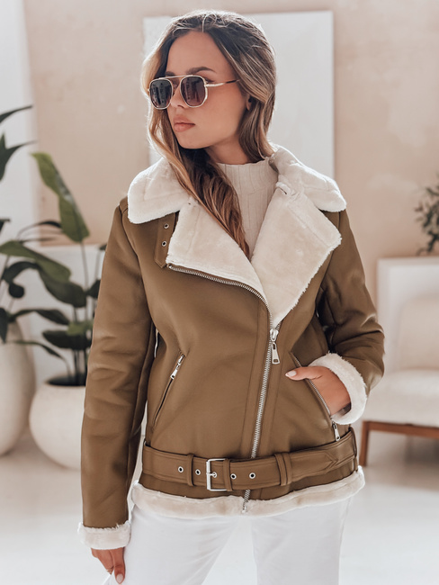 Kurtka damska skórzana z kożuszkiem NORFDIMA kamelowa Dstreet TY4738