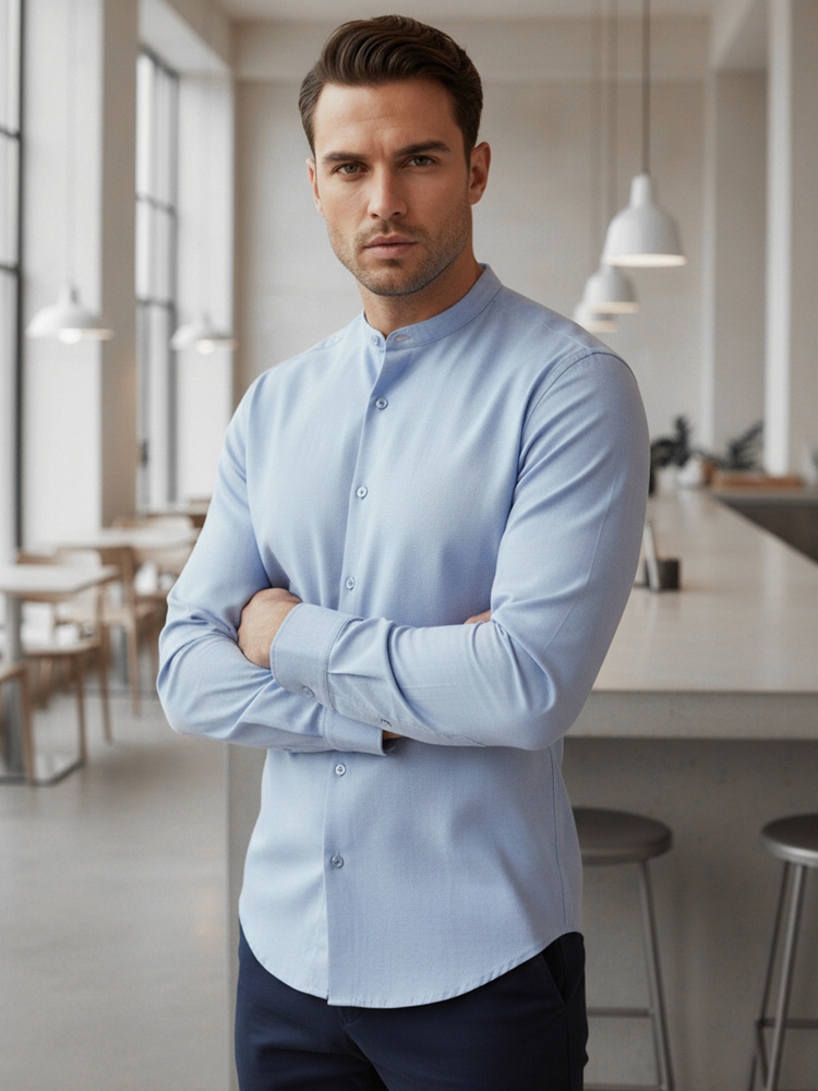 Pánska ležérna modrá košeľa so stojačikom Dstreet DX2616