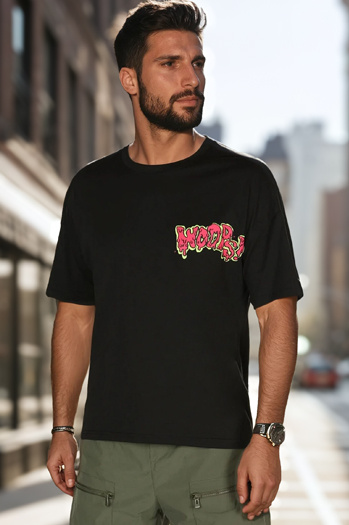 T-shirt męski z nadrukiem czarny Dstreet RX5645