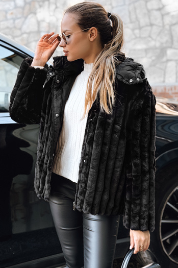 Kurtka damska futrzana z kapturem czarna Dstreet TY5276