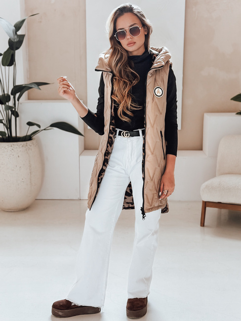 Kamizelka damska dwustronna z kapturem kamelowa Dstreet TY5095