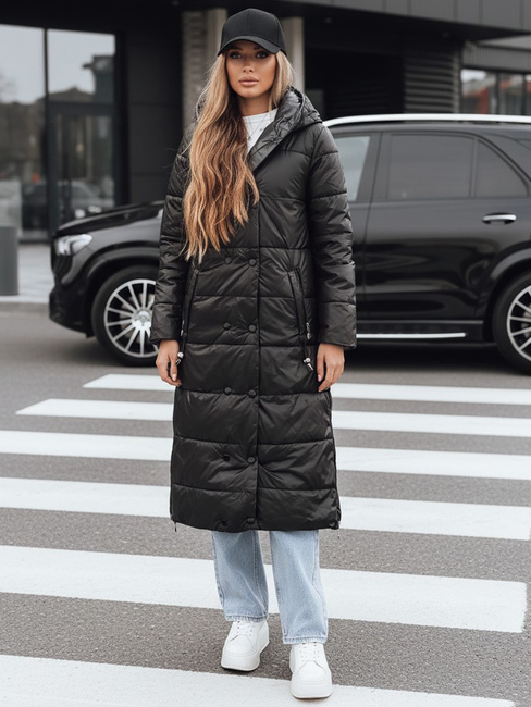 Kurtka damska zimowa długa pikowana z kapturem czarna Dstreet TY5482