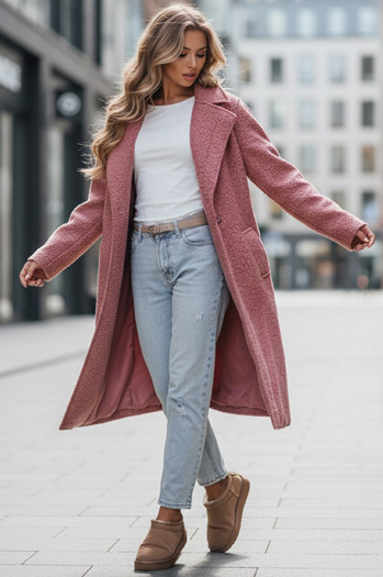 Długi płaszcz damski typu baranek różowy Dstreet NY0755z