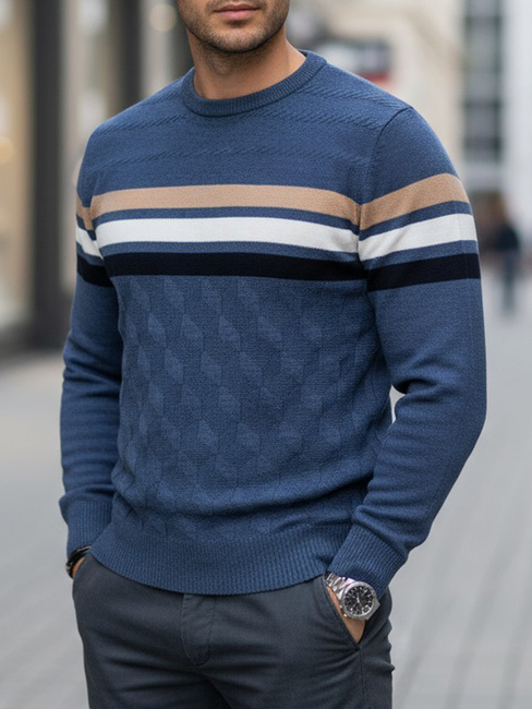 Sweter męski w paski niebieski Dstreet WX2336