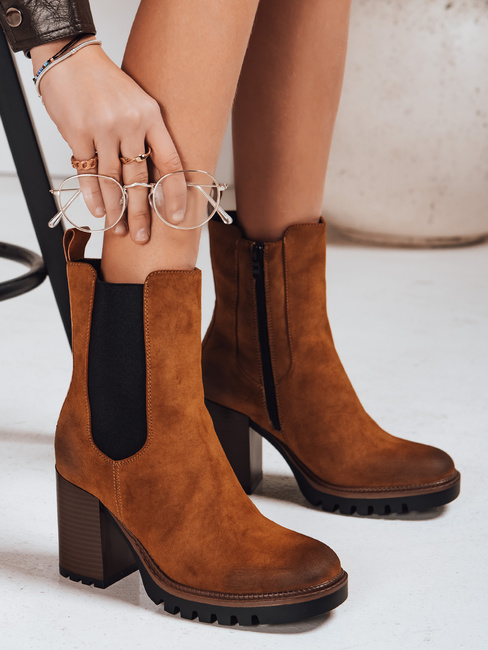 Botki damskie zamszowe kamelowe Dstreet ZY1313