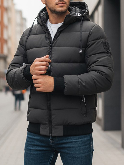 Kurtka męska zimowa pikowan z kapturem ciemnosza Dstreet TX5095