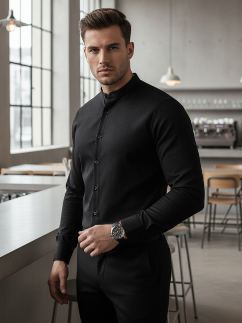 Koszula męska SLIM FIT casualowa czarna ze stójką Dstreet DX2597