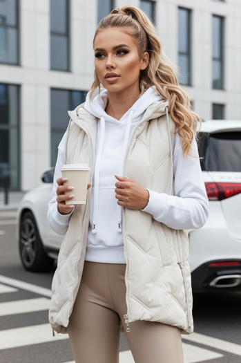 Kamizelka damska pikowana z kapturem biała Dstreet TY5108