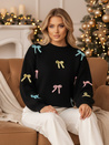 Sweter damski one size TIELUSH w małe kokardki czarny Dstreet MY2358z