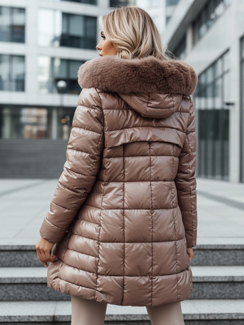 Kurtka damska zimowa pikowana WINTERZIP z kapturem beżowa Dstreet TY4567z