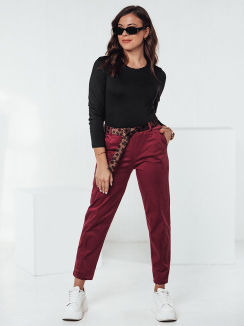 Spodnie damskie one size LEOCINCIN z paskiem bordowe Dstreet UY2261