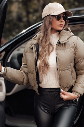 Kurtka damska zimowa ZENZI pikowana z kapturem beżowa Dstreet TY4722