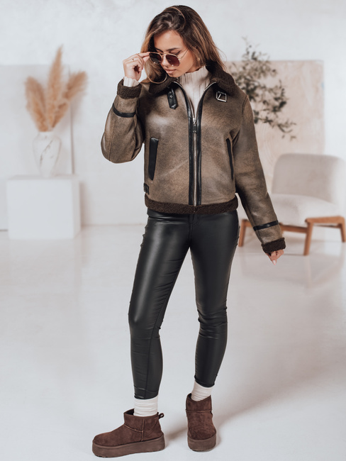 Kurtka damska zamszowa z kożuszkiem KASAMIRA coffee Dstreet TY4740