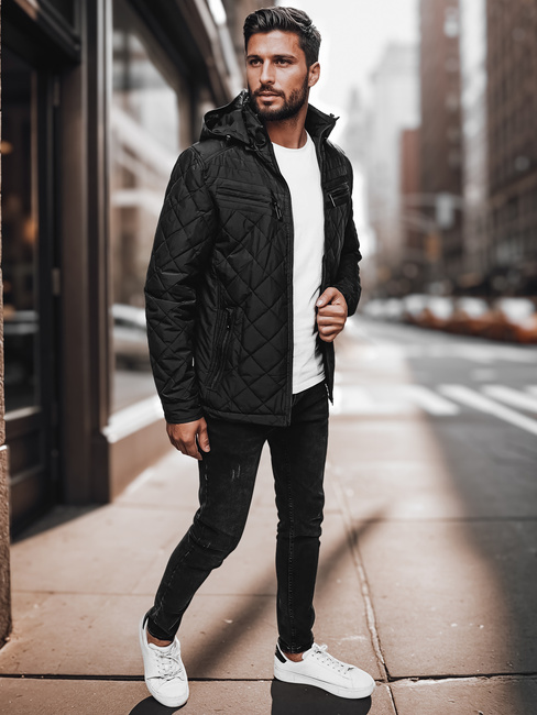 Kurtka męska przejściowa z kapturem czarna Dstreet TX4991