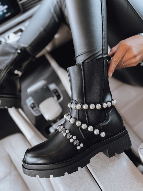 Botki damskie z perłami CALLA czarne Dstreet ZY0396