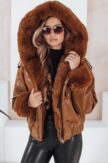 Kurtka skórzana damska z futerkiem brązowa Dstreet TY5129