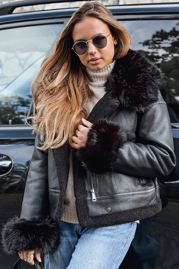 Kurtka damska skórzana z futerkiem czarna Dstreet TY5244