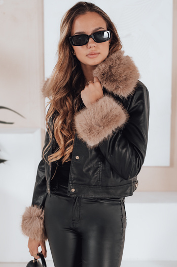 Kurtka skórzana damska ramoneska z futerkiem czarna Dstreet TY5206