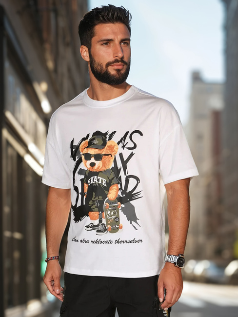 T-shirt męski z nadrukiem biały Dstreet RX5647