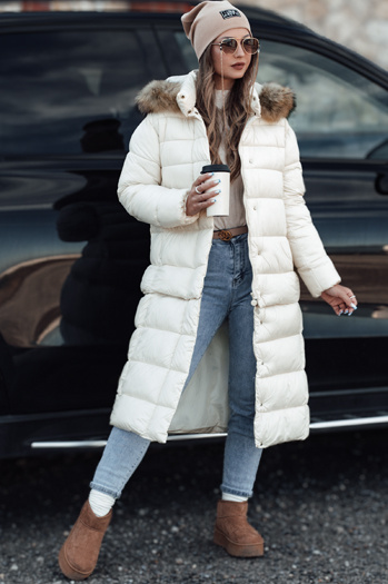 Kurtka zimowa damska pikowana z kapturem CROMBILA ecru Dstreet TY4101