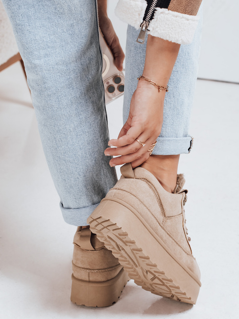Sneakersy damskie z futerkiem na platformie beżowe Dstreet ZY1070