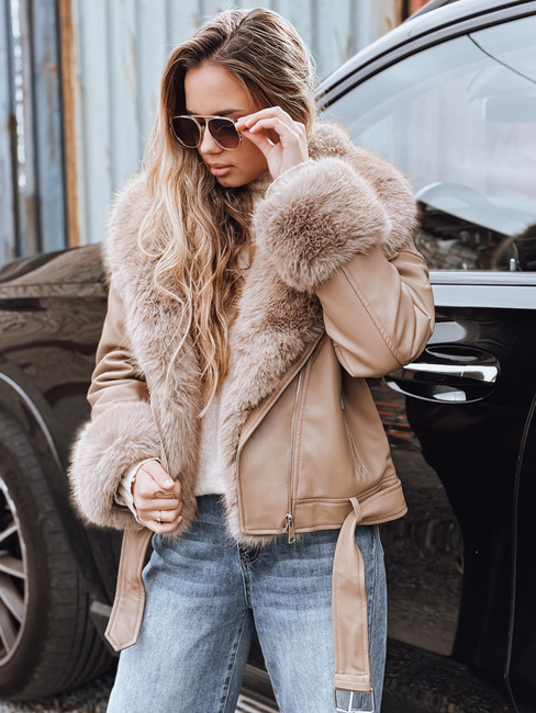 Kurtka ramoneska damska z futerkiem beżowa Dstreet TY5235