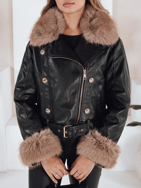 Kurtka skórzana damska z futerkiem czarna Dstreet TY5210