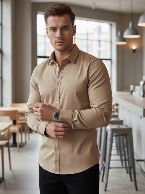 Koszula męskaSLIM FIT elegancka gładka beżowa Dstreet DX2681