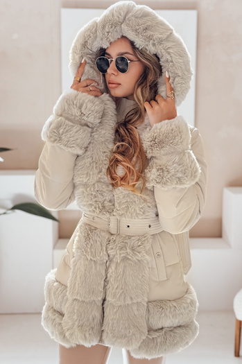 Kurtka damska zimowa CITYGLANCE z futerkiem jasnobeżowa Dstreet TY5047