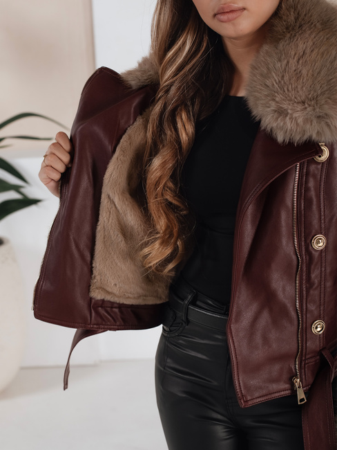 Kurtka skórzana damska z futerkiem bordowa Dstreet TY5208