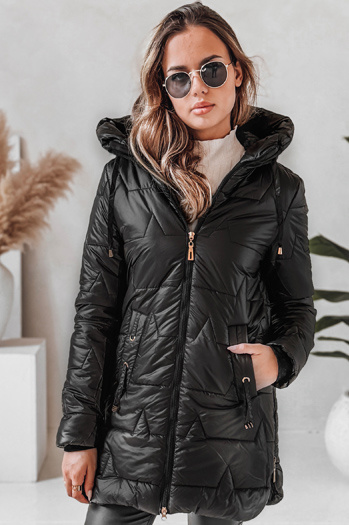 Kurtka zimowa damska pikowana z kapturem czarna Dstreet TY5089