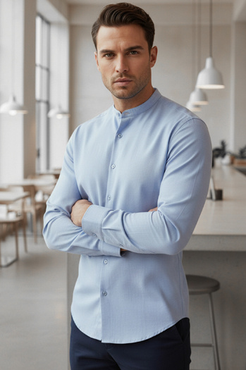 Koszula męska SLIM FIT casualowa ze stójką błękitna Dstreet DX2616