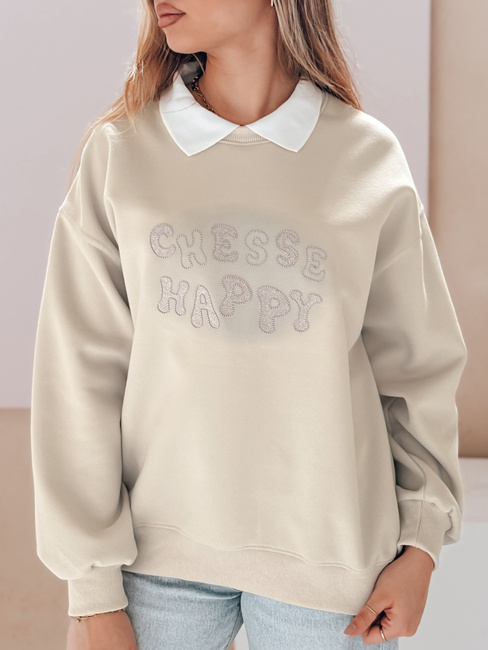 Bluza damska oversize z nadrukiem HAPIRES cappuccino Dstreet BY1483