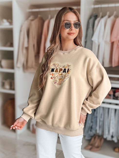 Bluza damska oversize z sercem SERDUCHOVA beżowa Dstreet BY1442