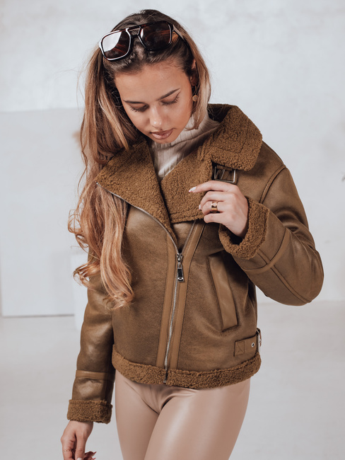 Kurtka damska SOFTSTILL zamszowa z kożuszkiem kamelowa Dstreet TY4747