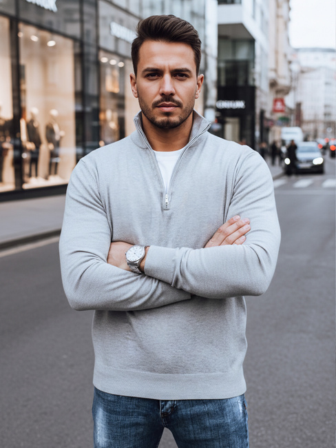 Sweter męski gładki ze stójką jasnoszary Dstreet WX2348