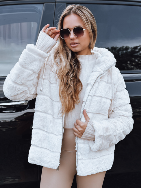 Kurtka damska futrzana dwustronna z kapturem jasnobeżowa Dstreet TY5273