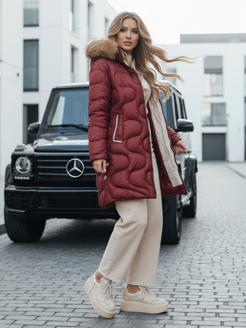 Kurtka damska zimowa VIRELIA pikowana z kapturem bordowa Dstreet TY4935